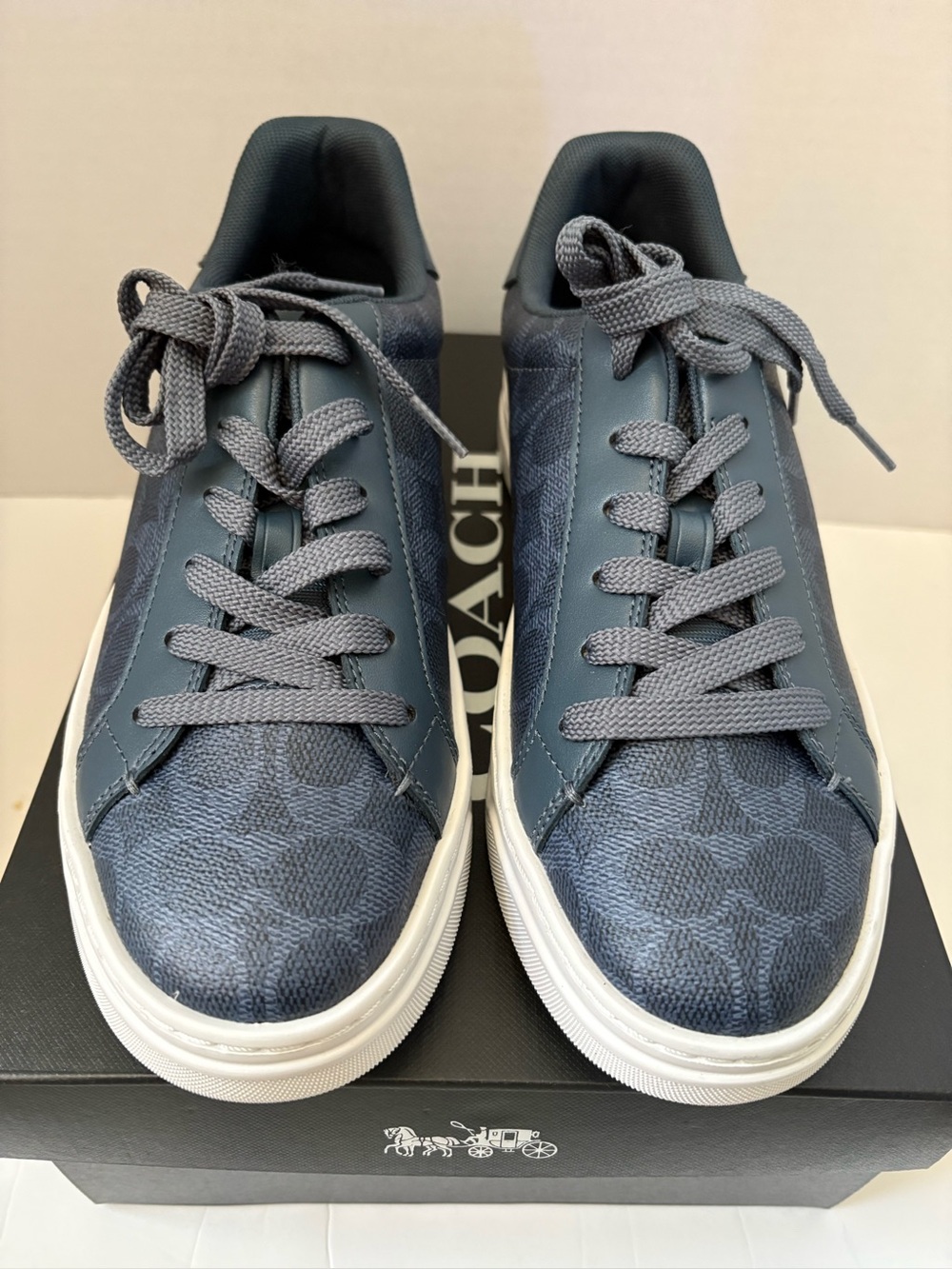 COACHWomen's High Line Signature Logo Coated Canvas Sneakers Blue Sz-9.5/40 New